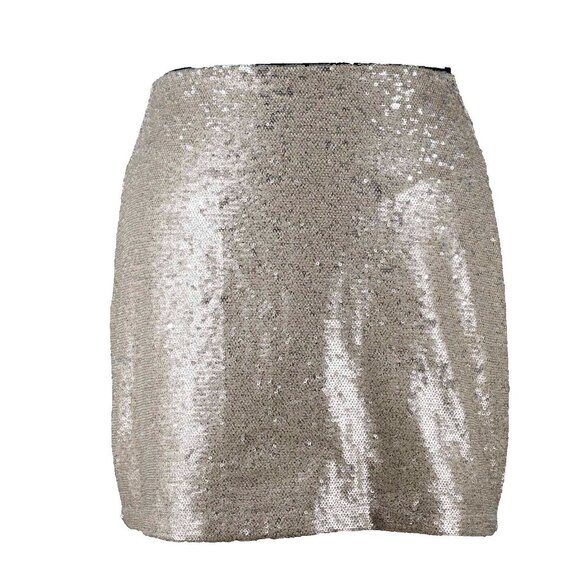 Forever 21 Sz M Gold Sequin Zip Lined 100% Polyester Short Skirt - Picture 1 of 5